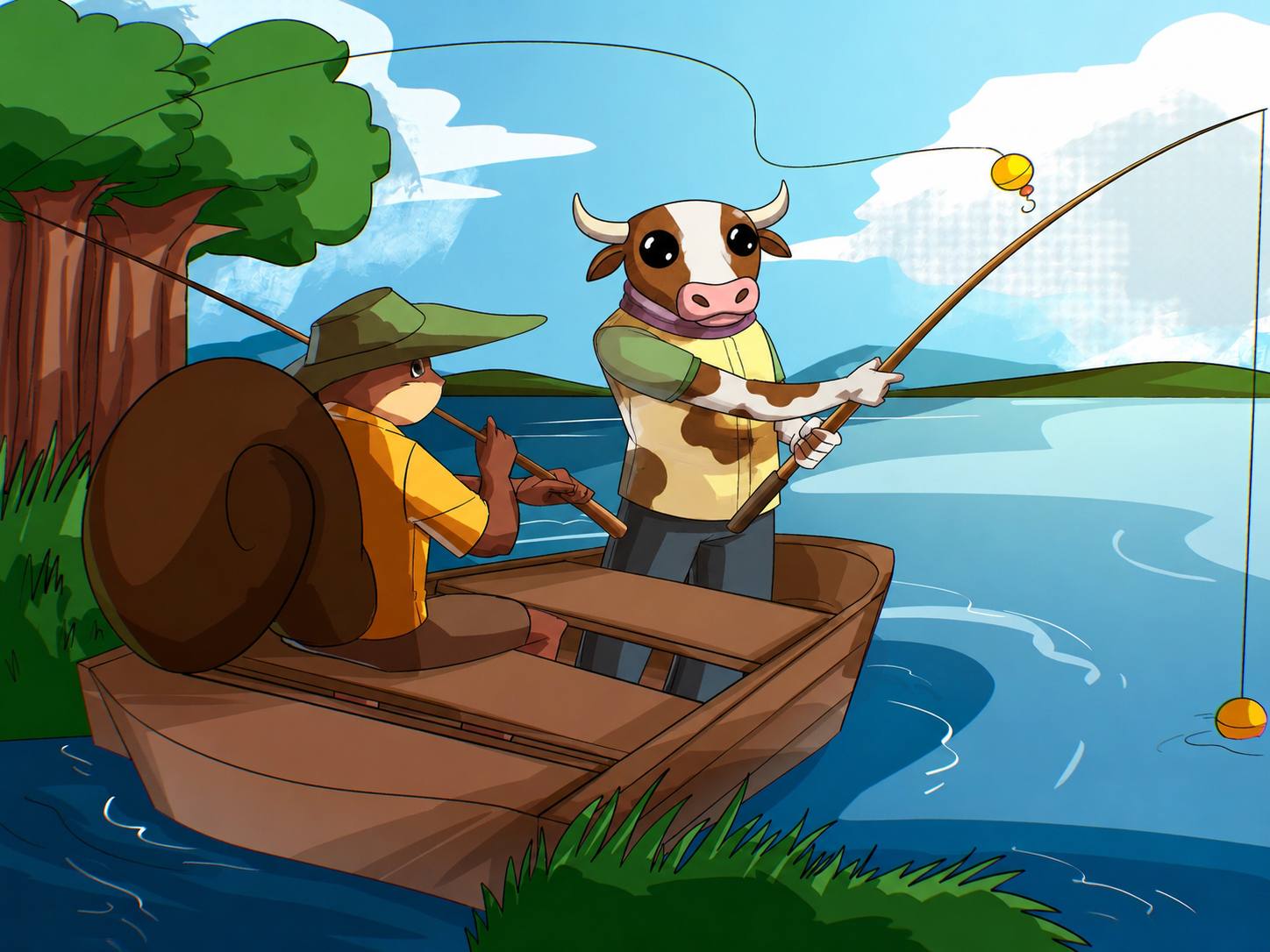 Bully fishing on a lake.