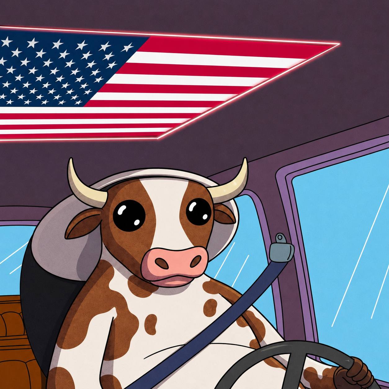 Bully driving under a glowing flag.