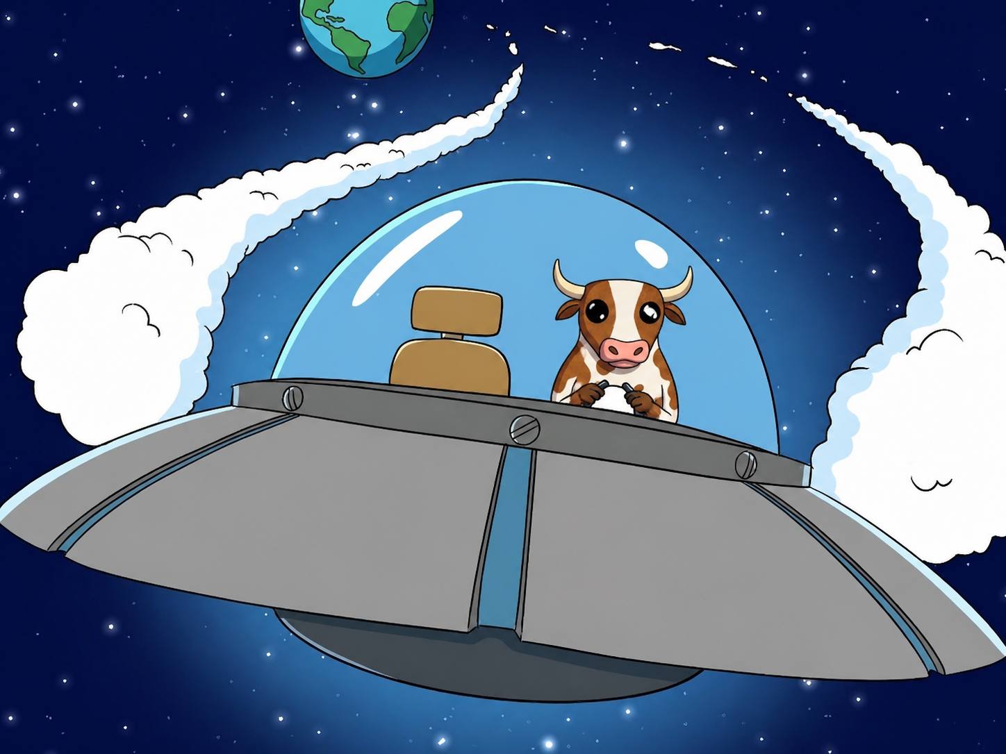Bully piloting a UFO in space.